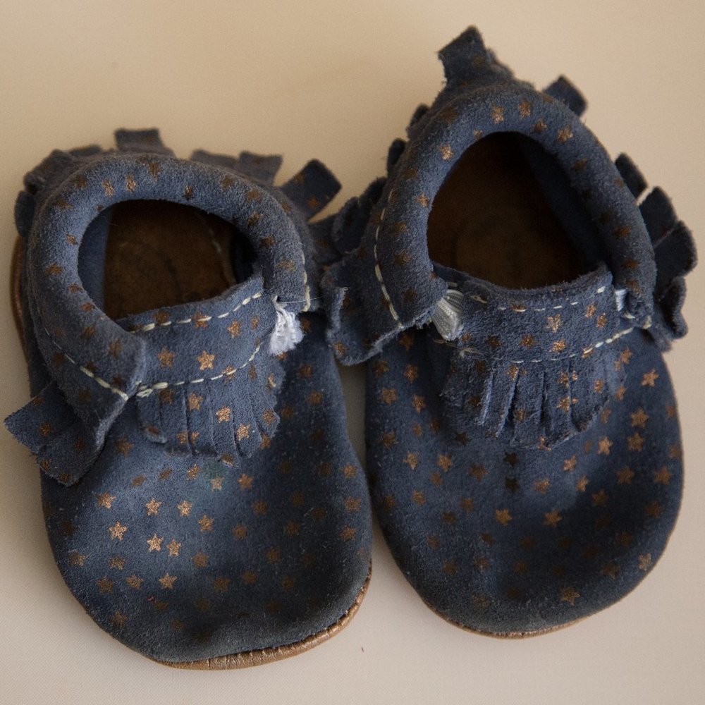 Freshly Picked Blue and gold stars Moccasins.
